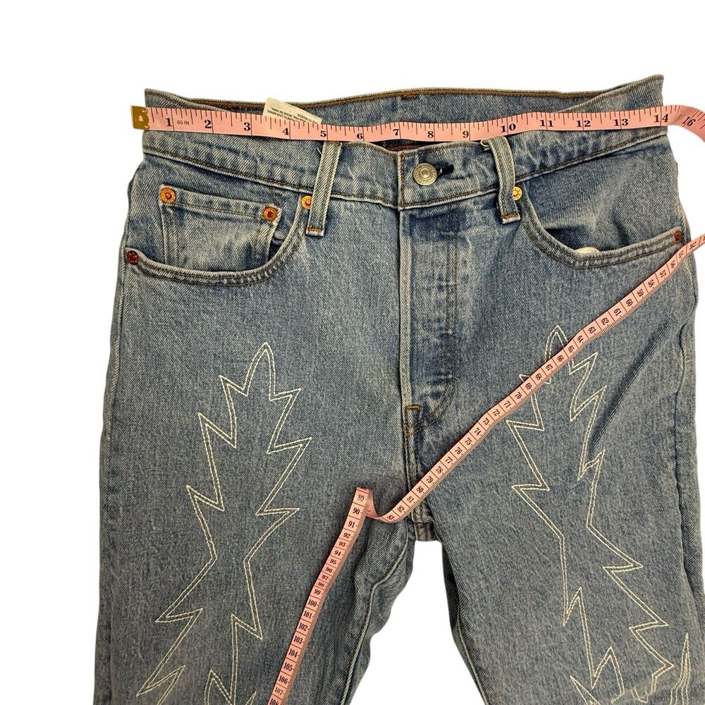 Levis 501 Del Norte Slim Jeans Women Size 28 Blue Embroidered Button Fly Flame - Picture 12 of 16